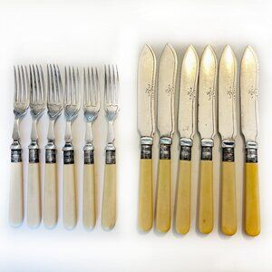 Vintage Flatware Cutlery Set of 6 Forks & 6 Knives EPNS Faux Bone Handles